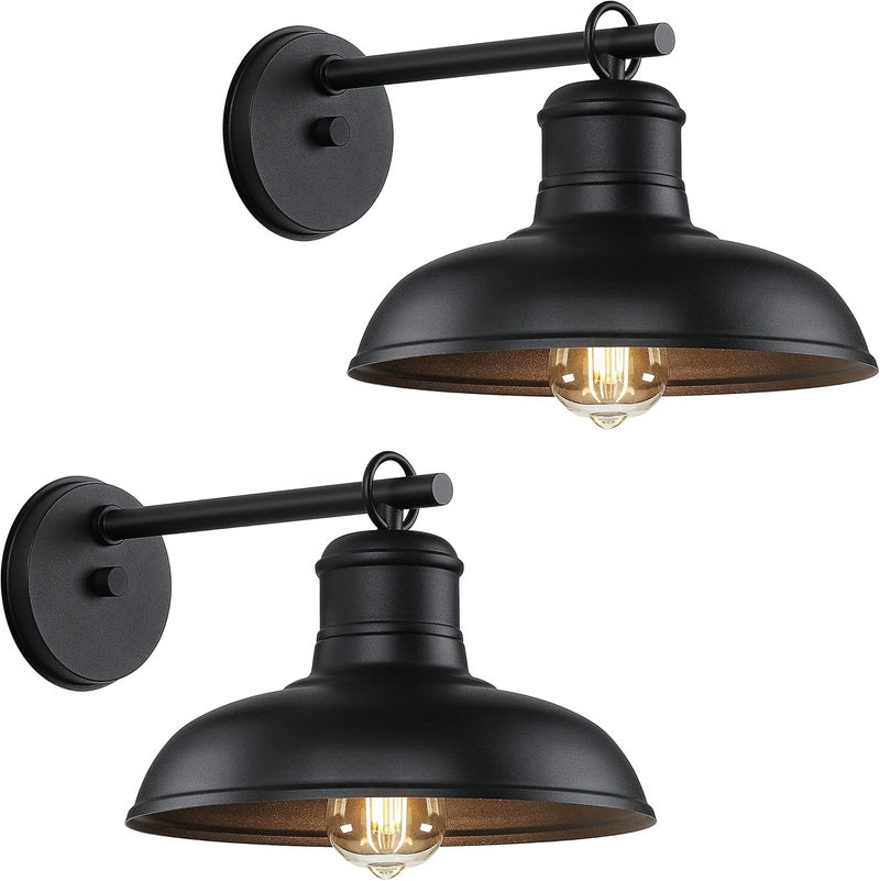Bosceos 2-Pack Outdoor Wall Lights, Vintage Black Wall Sconces, Exterior Farmhouse Barn Light Fixtures, Indoor Wall Mount Lighting Fixtures, Anti-Rust Waterproof Exterior Light for Patio Porch Doorway Garage - Image 1